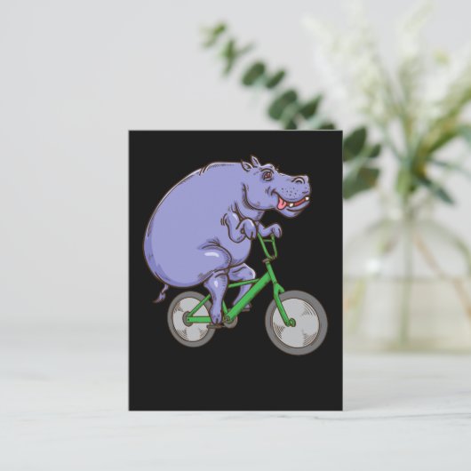 Funny Hippo Reiten Fahrrad Hippopotamus Kinder Hip Postkarte (Stehend Vorderseite)