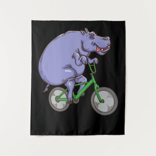 Funny Hippo Reiten Fahrrad Hippopotamus Kinder Hip Wandteppich (Vorderseite)