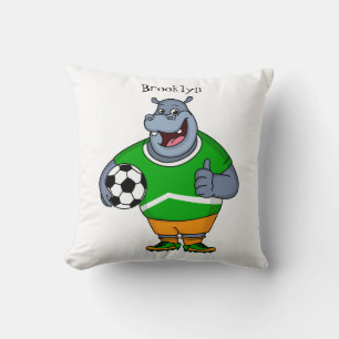 Funny hippo soccer player cartoon illustration kissen