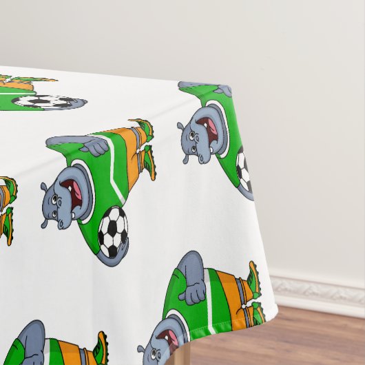 Funny hippo soccer player cartoon illustration tischdecke (Beispiel)