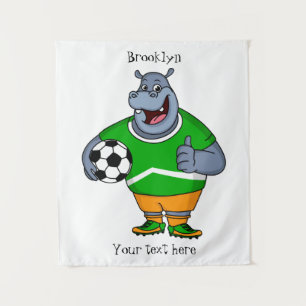 Funny hippo soccer player cartoon illustration wandteppich