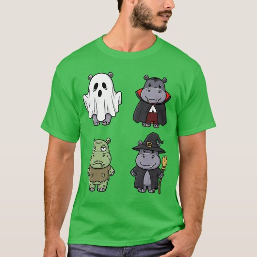 Funny Hippo Spooky Ghost Boo Horror Pumpkin Hippo T-Shirt (Vorderseite)
