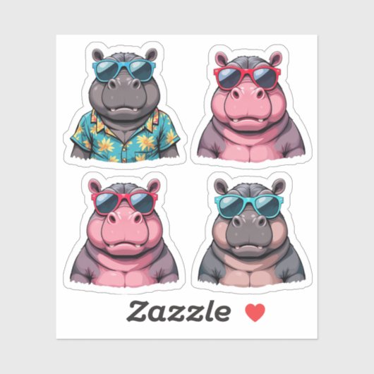 Funny Hippo Sticker Bundle Cool Hippos Pack (Blatt)