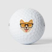 Funny Hipster Corgi Golfball (Vorderseite)