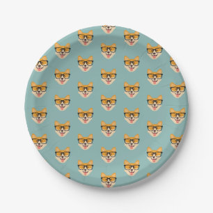 Funny Hipster Corgi Pattern Pappteller