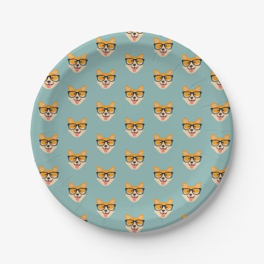 Funny Hipster Corgi Pattern Pappteller (Vorderseite)