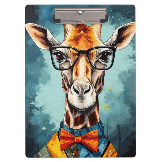 Funny Hipster Giraffe Zootiere Tiere Wildtiere Urb Klemmbrett (Vorderseite)