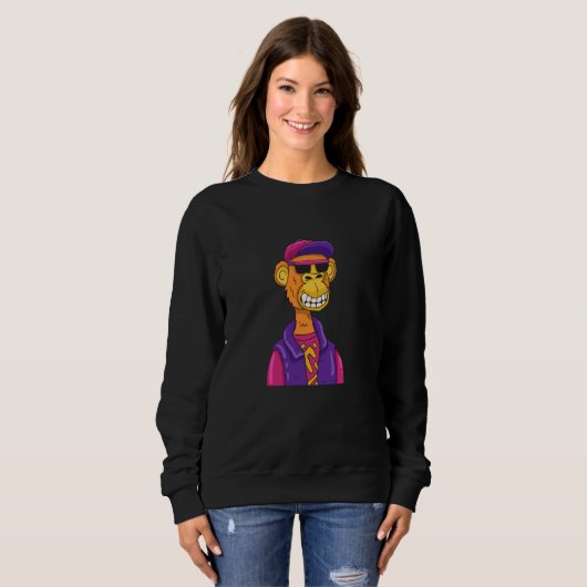 Funny Hipster Monkey Cartoon Illustration Graphic Sweatshirt (Vorne ganz)