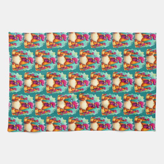 Funny Hipster Réoster Retro Pop Kunst, Dichtung un Geschirrtuch (Horizontal)