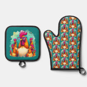 Funny Hipster Réoster Retro Pop Kunst, Dichtung un Ofenhandschuh & Topflappen-Set (Vorderseite)