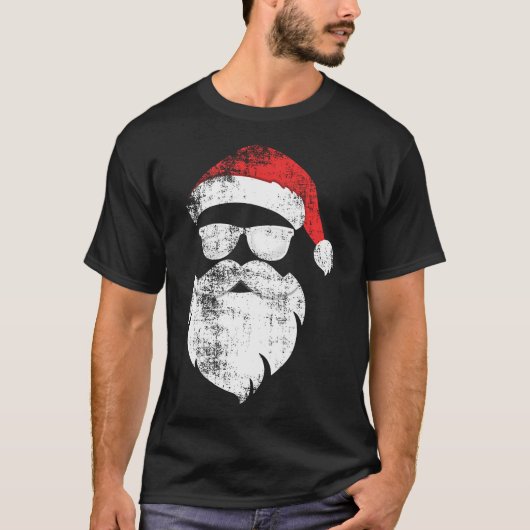 Funny Hipster Santa Face mit Hut-Bart-Brille T-Shirt (Vorderseite)