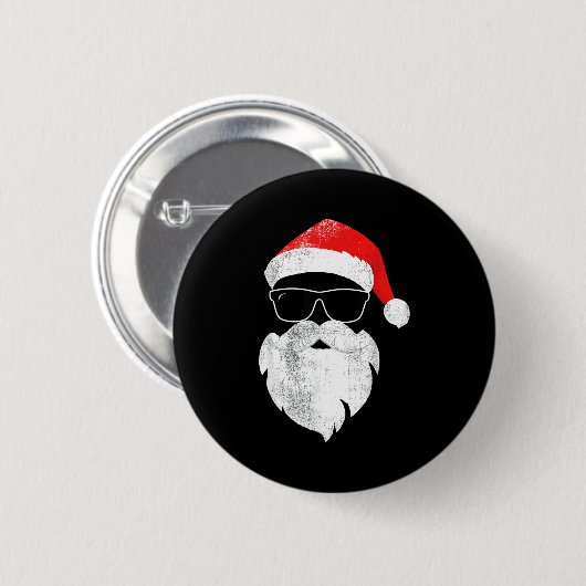 Funny Hipster Santa Face With Hat Beard &amp; Gles Button (Vorne & Hinten)