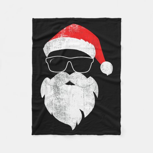 Funny Hipster Santa Face With Hat Beard & Gles Fleecedecke (Vorderseite)