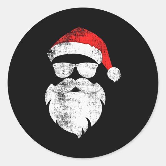 Funny Hipster Santa Face With Hat Beard & Gles Runder Aufkleber (Vorderseite)