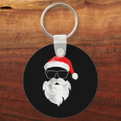 Funny Hipster Santa Face With Hat Beard & Gles Schlüsselanhänger (Vorderseite)
