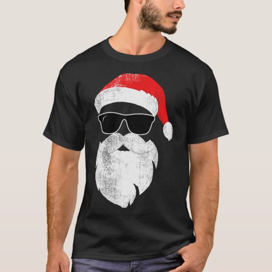Funny Hipster Santa Face With Hat Beard &amp; Gles T-Shirt (Vorderseite)