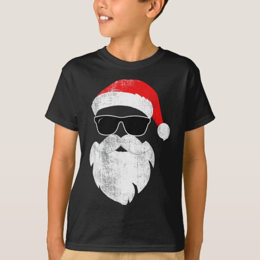 Funny Hipster Santa Face With Hat Beard &amp; Gles T-Shirt (Vorderseite)