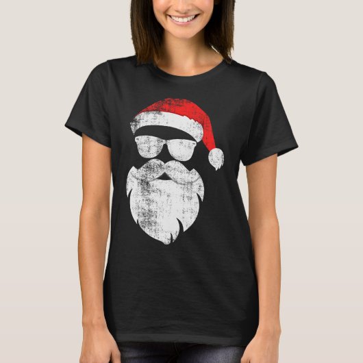 Funny Hipster Santa Face With Hat Beard &amp; Gles T-Shirt (Vorderseite)