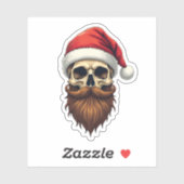 Funny Hipster Santa Skull Face With Hat Beard Chri Aufkleber (Blatt)