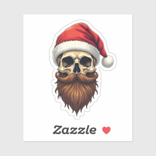 Funny Hipster Santa Skull Face With Hat Beard Chri Aufkleber (Blatt)