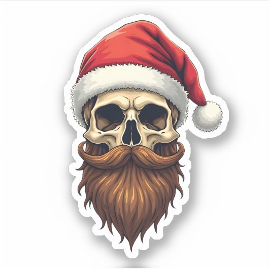 Funny Hipster Santa Skull Face With Hat Beard Chri Aufkleber (Vorderseite)