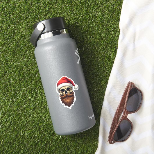 Funny Hipster Santa Skull Face With Hat Beard Chri Aufkleber (HydroFlask Insitu)