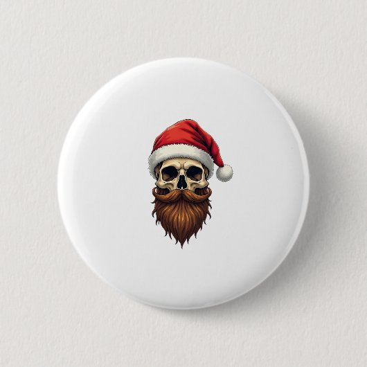 Funny Hipster Santa Skull Face With Hat Beard Chri Button (Vorderseite)