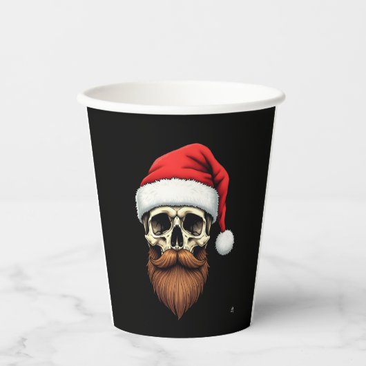 Funny Hipster Santa Skull Face With Hat Beard Chri Pappbecher (Vorderseite)