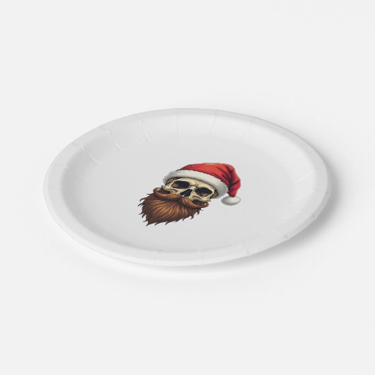 Funny Hipster Santa Skull Face With Hat Beard Chri Pappteller (Schrägansicht)
