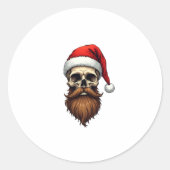 Funny Hipster Santa Skull Face With Hat Beard Chri Runder Aufkleber (Vorderseite)