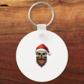 Funny Hipster Santa Skull Face With Hat Beard Chri Schlüsselanhänger (Vorderseite)