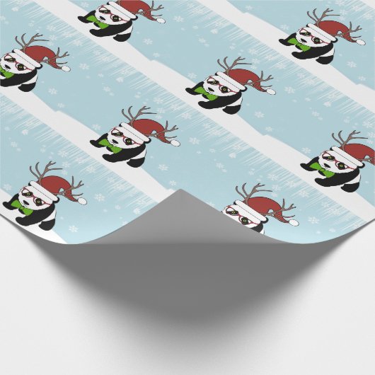 Funny Hipster Weihnachten Panda mit Geweih Geschenkpapier (Ecke)