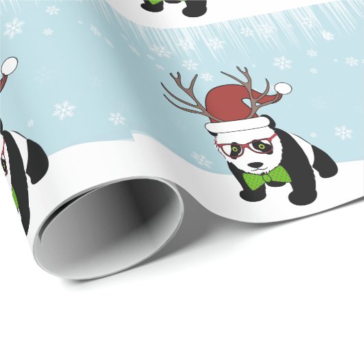 Funny Hipster Weihnachten Panda mit Geweih Geschenkpapier (Rolleneckpunkt)