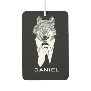 Funny Hipster Wolf mit Black Tuxedo Personalisiert Autolufterfrischer