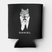 Funny Hipster Wolf mit Black Tuxedo Personalisiert Dosenkühler (Vorderseite)