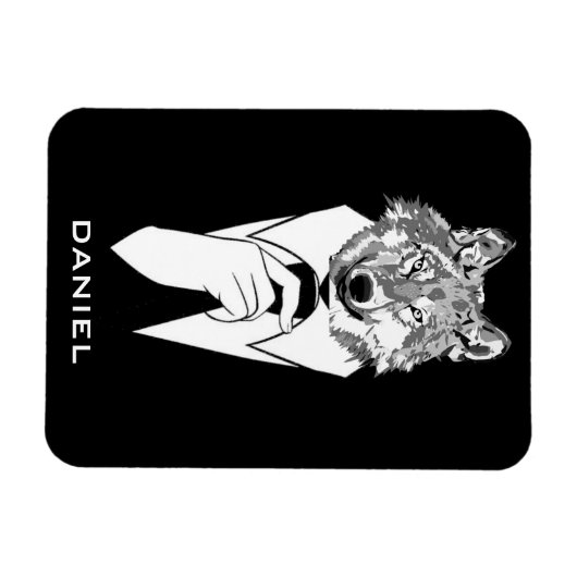 Funny Hipster Wolf mit Black Tuxedo Personalisiert Magnet (Horizontal)