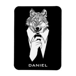 Funny Hipster Wolf mit Black Tuxedo Personalisiert Magnet