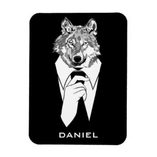 Funny Hipster Wolf mit Black Tuxedo Personalisiert Magnet