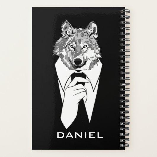 Funny Hipster Wolf mit Black Tuxedo Personalisiert Planer (Rückseite)