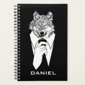 Funny Hipster Wolf mit Black Tuxedo Personalisiert Planer (Vorderseite)
