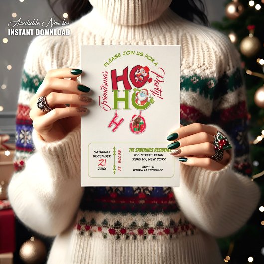 Funny HO HO HO Retro Christmas Party Invitation Einladung