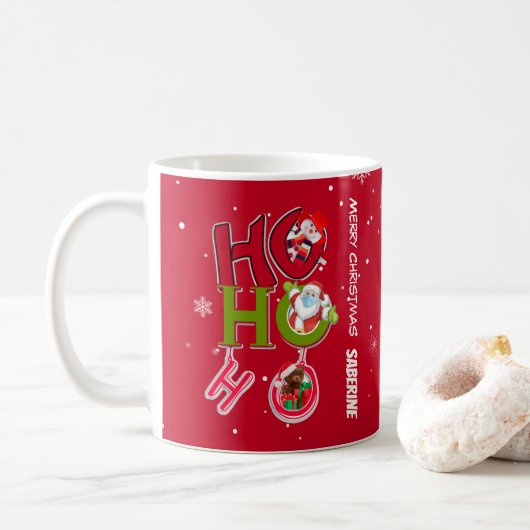 Funny HO HO HO Retro Weihnachtsfeiertag Kaffeetasse (Mit Donut)