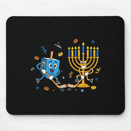 Funny Hockey Dreidel Menorah Hanukkah Kids Womens Mousepad (Vorne)