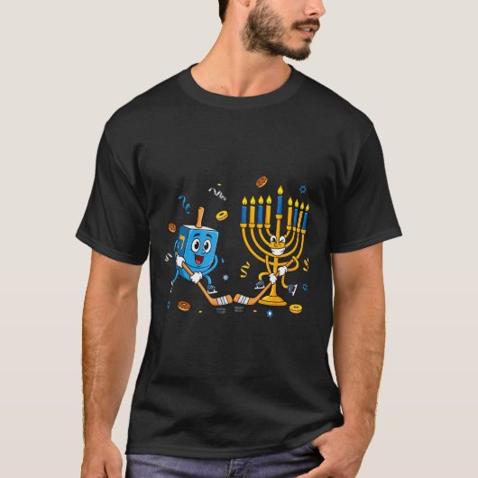 Funny Hockey Dreidel Menorah Hanukkah Kids Womens T-Shirt (Vorderseite)