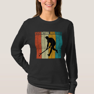 Funny Hockey Frisbee Essential Worker Retro Vintag T-Shirt