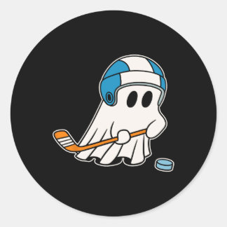 Funny Hockey Ghost Playing Hockey Liebhaber Hallow Runder Aufkleber