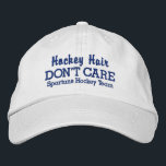 Funny "Hockey Hair Don't Care" benutzerdefinierter Bestickte Kappe<br><div class="desc">Die lustige Baseballmütze lautet "Hockey Hair Don't Care". (Sie können dies auch in Hockey Hair I DO Care ändern".) Fügen Sie unten Ihren Team- oder Spielernamen hinzu und ändern Sie einfach den Text und die Farbe. Egal, ob Sie ein Hockeyspieler sind, ein Fan von einem, Sie werden mit diesem phantastischen...</div>