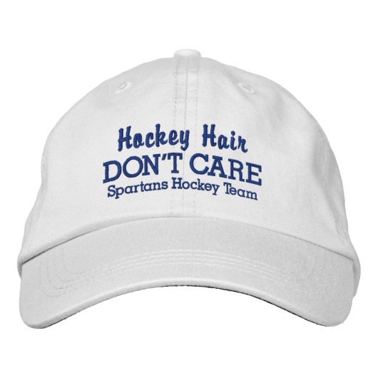 Funny "Hockey Hair Don't Care" benutzerdefinierter Bestickte Kappe (Vorderseite)