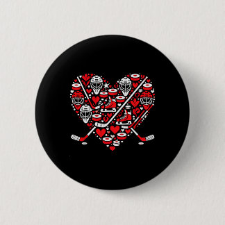 Funny Hockey Heart Valentine Hockey Womens Mens Ki Button