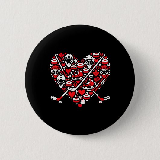 Funny Hockey Heart Valentine Hockey Womens Mens Ki Button (Vorderseite)